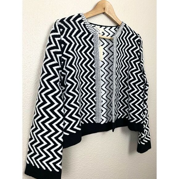 Maje Miami Knit Cropped Cardigan Chevron Zigzag 3 - Picture 3 of 10